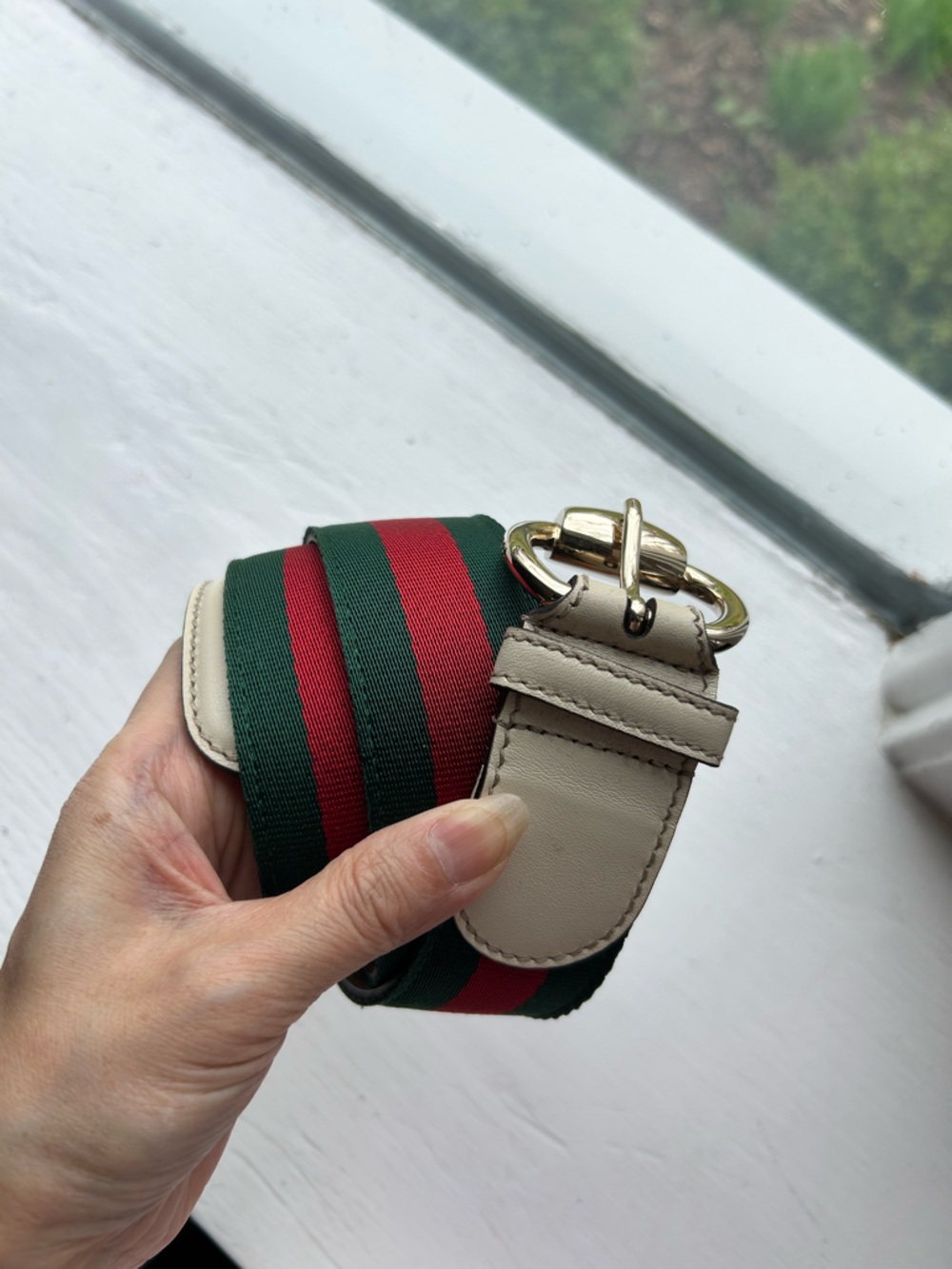 NWT Authentic Gucci Signature Web-Pebbled Leather Belt Size 85 Green Red White - Picture 2 of 7